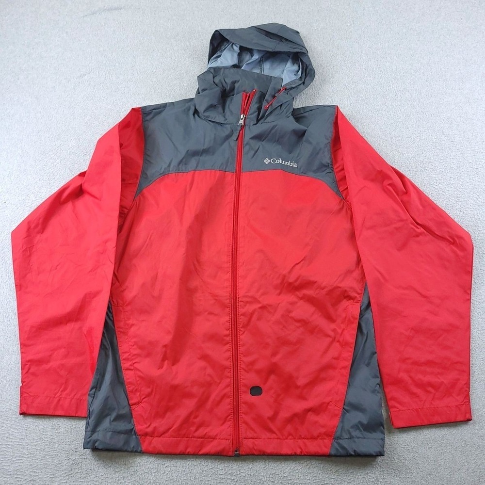 Columbia Jacket Mens Small Red Gray Glennaker Lake Packable Water Resistant Hood